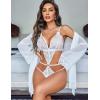 image:imageAvidlove Women Sexy Lingerie Set 2 Piece Lace Teddy with Mesh Kimono Robe Bodysuit NightgownWhite