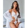 image:imageAvidlove Women Sexy Lingerie Set 2 Piece Lace Teddy with Mesh Kimono Robe Bodysuit NightgownWhite