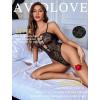 image:imageAvidlove Women Sexy Lingeries Deep V Teddy Lingerie Lace Bodysuit Hollow Out One Piece Mini BabydollBlack