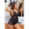 image:imageAvidlove Womens Floral Lace Lingerie Pajama SetSexy Sheer Mesh VNeck Halter Cami and Shorts 2 Piece Sleepwear SetBlack