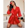 image:imageAvidlove Womens Kimono Robe Short Satin Pure Short Silky RobesCarmine Red