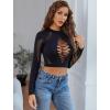 image:imageAvidlove Womens Long Sleeve Fishnet Top Sexy Cut Out Crop Short Hollow Out TopBlack