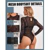 image:imageAvidlove Womens Mesh Long Sleeve Bodysuit Round Neck Sheer Leotards Geo Print Bodysuit Top with Snap CrotchConstellation