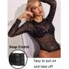 image:imageAvidlove Womens Mesh Long Sleeve Bodysuit Round Neck Sheer Leotards Geo Print Bodysuit Top with Snap CrotchConstellation