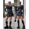 image:imageAvidlove Womens Mesh Long Sleeve Bodysuit Round Neck Sheer Leotards Geo Print Bodysuit Top with Snap CrotchConstellation