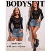 image:imageAvidlove Womens Mesh Long Sleeve Bodysuit Round Neck Sheer Leotards Geo Print Bodysuit Top with Snap CrotchFloral