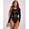 image:imageAvidlove Womens Mesh Long Sleeve Bodysuit Round Neck Sheer Leotards Geo Print Bodysuit Top with Snap CrotchFloral