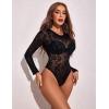 image:imageAvidlove Womens Mesh Long Sleeve Bodysuit Round Neck Sheer Leotards Geo Print Bodysuit Top with Snap CrotchFloral