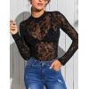 image:imageAvidlove Womens Mesh Long Sleeve Bodysuit Round Neck Sheer Leotards Geo Print Bodysuit Top with Snap CrotchFloral