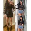 image:imageAvidlove Womens Mesh Long Sleeve Bodysuit Round Neck Sheer Leotards Geo Print Bodysuit Top with Snap CrotchGeo Pattern