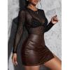 image:imageAvidlove Womens Mesh Long Sleeve Bodysuit Round Neck Sheer Leotards Geo Print Bodysuit Top with Snap CrotchGeo Pattern