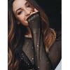 image:imageAvidlove Womens Mesh Long Sleeve Bodysuit Round Neck Sheer Leotards Geo Print Bodysuit Top with Snap CrotchGold Star