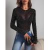 image:imageAvidlove Womens Mesh Long Sleeve Bodysuit Round Neck Sheer Leotards Geo Print Bodysuit Top with Snap CrotchGold Star