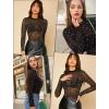 image:imageAvidlove Womens Mesh Long Sleeve Bodysuit Round Neck Sheer Leotards Geo Print Bodysuit Top with Snap CrotchGold Star