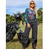 image:imageAvidlove Womens Mesh Long Sleeve Bodysuit Round Neck Sheer Leotards Geo Print Bodysuit Top with Snap CrotchGreen Tie Dye