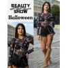 image:imageAvidlove Womens Mesh Long Sleeve Bodysuit Round Neck Sheer Leotards Geo Print Bodysuit Top with Snap CrotchHalloween