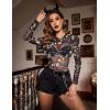 image:imageAvidlove Womens Mesh Long Sleeve Bodysuit Round Neck Sheer Leotards Geo Print Bodysuit Top with Snap CrotchHalloween