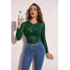 image:imageAvidlove Womens Mesh Long Sleeve Bodysuit Round Neck Sheer Leotards Geo Print Bodysuit Top with Snap CrotchLake Green