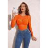 image:imageAvidlove Womens Mesh Long Sleeve Bodysuit Round Neck Sheer Leotards Geo Print Bodysuit Top with Snap CrotchOrange