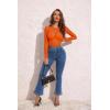 image:imageAvidlove Womens Mesh Long Sleeve Bodysuit Round Neck Sheer Leotards Geo Print Bodysuit Top with Snap CrotchOrange
