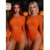 image:imageAvidlove Womens Mesh Long Sleeve Bodysuit Round Neck Sheer Leotards Geo Print Bodysuit Top with Snap CrotchOrange