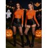 image:imageAvidlove Womens Mesh Long Sleeve Bodysuit Round Neck Sheer Leotards Geo Print Bodysuit Top with Snap CrotchOrange