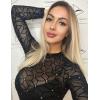 image:imageAvidlove Womens Mesh Long Sleeve Bodysuit Round Neck Sheer Leotards Geo Print Bodysuit Top with Snap CrotchSquare Pattern