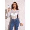 image:imageAvidlove Womens Mesh Long Sleeve Bodysuit Round Neck Sheer Leotards Geo Print Bodysuit Top with Snap CrotchWhite