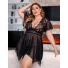 image:imageAvidlove Womens Plus Size Babydoll Floral Lace Lingerie Deep V Nighty Mesh SleepwearBlack