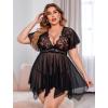 image:imageAvidlove Womens Plus Size Babydoll Floral Lace Lingerie Deep V Nighty Mesh SleepwearBlack