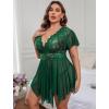 image:imageAvidlove Womens Plus Size Babydoll Floral Lace Lingerie Deep V Nighty Mesh SleepwearGreen