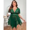 image:imageAvidlove Womens Plus Size Babydoll Floral Lace Lingerie Deep V Nighty Mesh SleepwearGreen