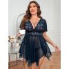 image:imageAvidlove Womens Plus Size Babydoll Floral Lace Lingerie Deep V Nighty Mesh SleepwearNavy Blue
