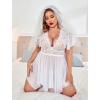 image:imageAvidlove Womens Plus Size Babydoll Floral Lace Lingerie Deep V Nighty Mesh SleepwearPure White