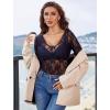 image:imageAvidlove Womens Sexy Lace Bodysuit Long Sleeve Body Suit Round Neck Sheer Mesh Bodysuit Top with Snap CrotchBlack