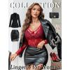 image:imageAvidlove Womens Sexy Lace Bodysuit Long Sleeve Body Suit Round Neck Sheer Mesh Bodysuit Top with Snap CrotchDark Red