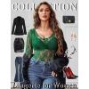 image:imageAvidlove Womens Sexy Lace Bodysuit Long Sleeve Body Suit Round Neck Sheer Mesh Bodysuit Top with Snap CrotchGreen