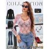image:imageAvidlove Womens Sexy Lace Bodysuit Long Sleeve Body Suit Round Neck Sheer Mesh Bodysuit Top with Snap CrotchPink