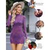 image:imageAvidlove Womens Sheer Lace Dress Sexy Long Sleeve Dress See Through Lingerie Short Mini Dresses for Party No LinlingPurple