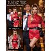 image:imageAvidlove Womens Sheer Lace Dress Sexy Long Sleeve Dress See Through Lingerie Short Mini Dresses for Party No LinlingRed