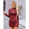 image:imageAvidlove Womens Sheer Lace Dress Sexy Long Sleeve Dress See Through Lingerie Short Mini Dresses for Party No LinlingWine Red