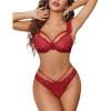 image:imageAvidlove Lace Scallop Lingerie Set for Women Wireless Strappy Ruffle Bra and Panty SetsWine Red