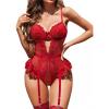 image:imageAvidlove Lingerie for Women Mesh Lace Bodysuit Sexy Wireless Garter Lingerie Set Teddy LingerieNo StockingsBurgundy