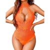 image:imageAvidlove Lingerie for Women Sexy Lace Bodysuit Deep V Teddy One Piece Babydoll Nightgown XSXXLOrangewith Snap Crotch