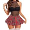 image:imageAvidlove Schoolgirl Lingerie for Women Sexy Costume Outfit Roleplay Cosplay Lingerie Set Snap Crotch Bodysuit and Mini SkirtBlack