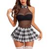image:imageAvidlove Schoolgirl Lingerie for Women Sexy Costume Outfit Roleplay Cosplay Lingerie Set Snap Crotch Bodysuit and Mini SkirtDblack White