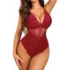 image:imageAvidlove Sexy Lingerie for Women Deep V Lace Bodysuit Snap Crotch One Piece Teddy XS4XLDark Redwith Snap Crotch