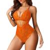 image:imageAvidlove Sexy Lingerie for Women Deep V Lace Bodysuit Snap Crotch One Piece Teddy XS4XLOrangewith Snap Crotch