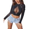 image:imageAvidlove Womens Long Sleeve Fishnet Top Sexy Cut Out Crop Short Hollow Out TopBlack
