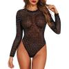 image:imageAvidlove Womens Mesh Long Sleeve Bodysuit Round Neck Sheer Leotards Geo Print Bodysuit Top with Snap CrotchGeo Pattern